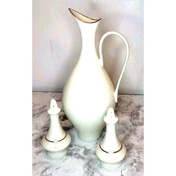 LENOX MODERN GOLD TRIM IVORY BUD VASE  & Salt/Pepper Shakers Lot - Picture 2 of 7